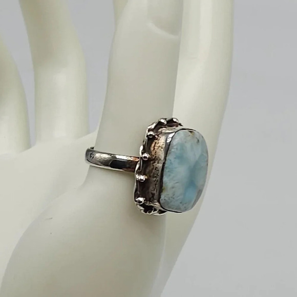 Sterling Silver Blue Larimar Ring Vintage Size 8.5 Needs Polish - Picture 3 of 9